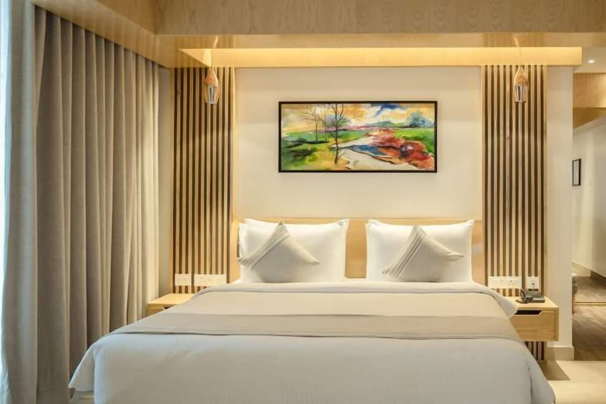 1 slaapkamer, luxe beddengoed, pillowtop-bedden, een bureau