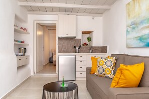 Boutique Studio | Oppholdsområde | En 32-tommers TV med Parabol-TV samt Netflix og strømmetjenester