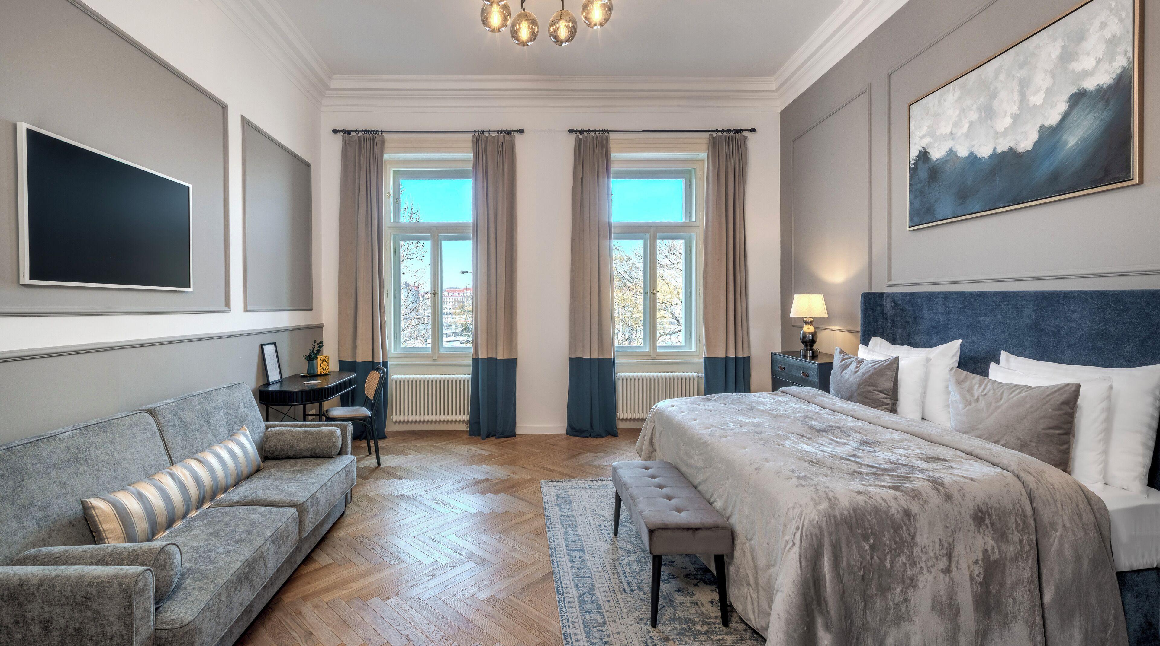 디럭스 아파트, 침실 3개 | 책상, 방음 설비, 무료 WiFi, 침대 시트