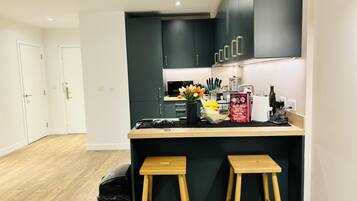 Apartment | Private kitchen | Fridge, microwave, oven, stovetop