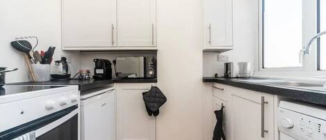 Fridge, microwave, oven, dishwasher