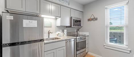 Fridge, microwave, oven, dishwasher