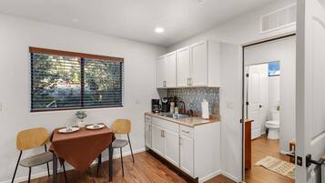 Fridge, microwave, coffee/tea maker, electric kettle