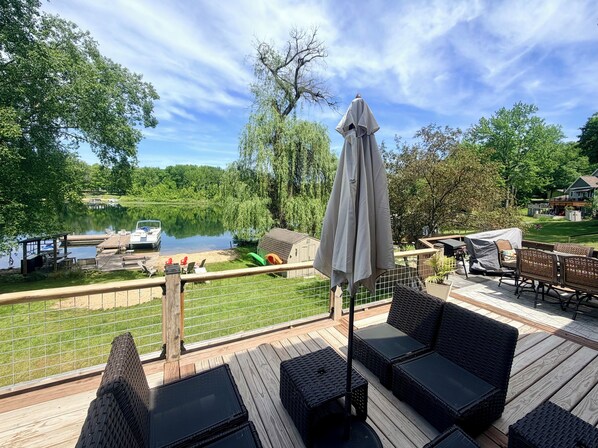 Terrace/patio - Lake House & Ski Chalet. Quiet, all-sport lake with fun & relaxation year round! (Gobles)