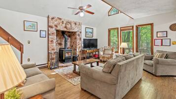 Smart TV, fireplace, video games, foosball