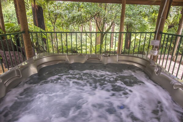 Outdoor spa tub - Jacuzzi lodge: Private rainforest with river (Mount Dandenong)