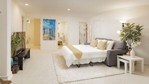 A bedroom with a bed, bedside table, lamp, and a painting on the wall. - ❤️Spacious Home in Heart of Vancouver--Easy Access to Everything❤️ (Vancouver)