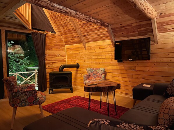 Deluxe Bungalow | Living area | Flat-screen TV, fireplace