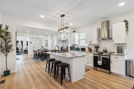 Fridge, microwave, oven, stovetop. The Believeland Bungalow