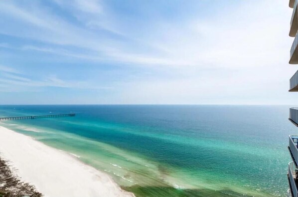 On the beach, sun-loungers, beach towels - Beachfront condo in Panama City Beach! Beautiful Views! Come escape and relax! (Panama City Beach)