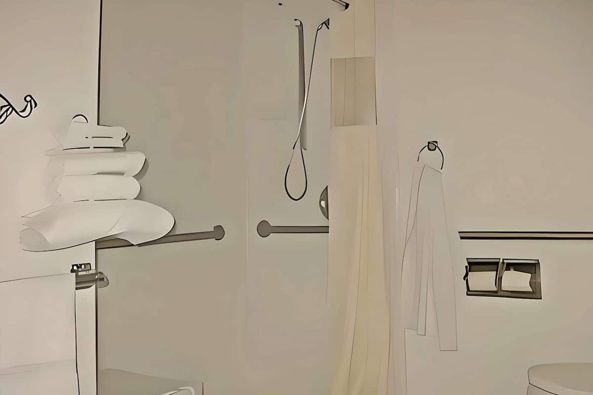 Un baño con inodoro, ducha y lavamanos.