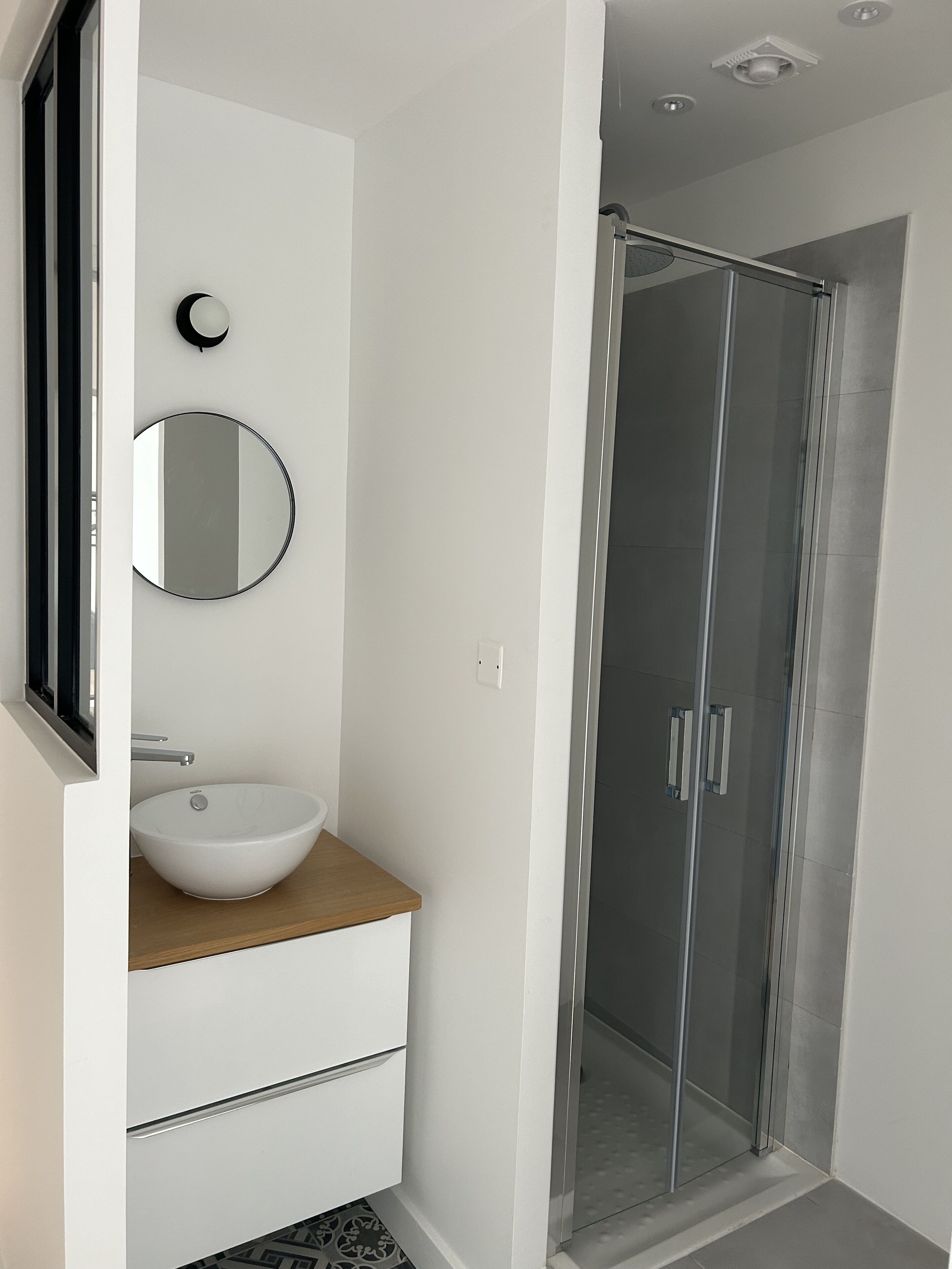 Shower, towels, toilet paper