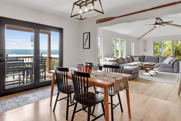 Kitchen with lake views
