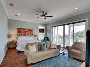 House, Multiple Beds, Pool Access, Pool View (Salty Dunes) | Living area | 50-inch flat-screen TV with digital channels, fireplace - Salty Dunes by Southern Vacation Rentals (Santa Rosa Beach)