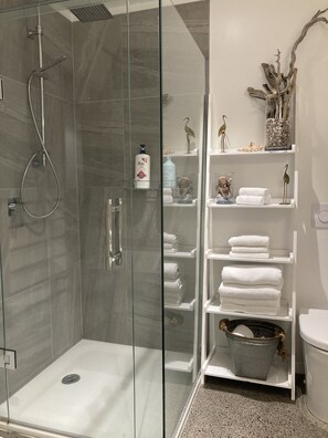 Dusche, Haartrockner, Handtücher, Seife