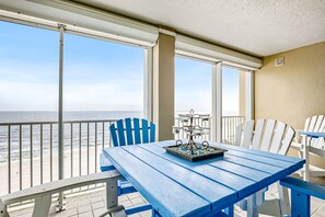 Outdoor dining - 8th-floor Gulf front condo with balcony, washer/dryer, pool, & hot tub (Orange Beach)