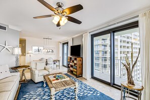 TV - 8th-floor Gulf front condo with balcony, washer/dryer, pool, & hot tub (Orange Beach)