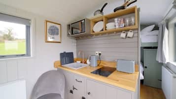 Fridge, microwave, stovetop, electric kettle