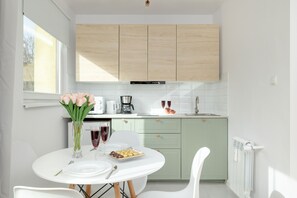 Studio, Kitchen, Mountainside | Private kitchen | Microwave, coffee/tea maker, electric kettle, toaster oven - Cosy Studio in Zakopane by Renters (Zakopane)