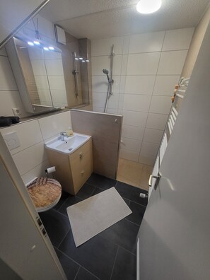 Dusche, Haartrockner, Handtücher, Seife
