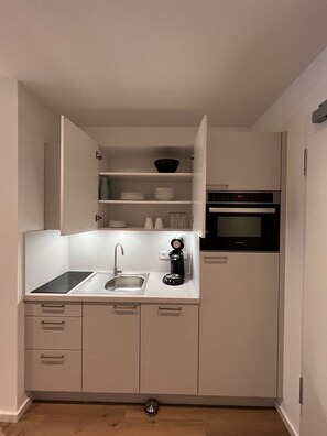 Fridge, microwave, oven, stovetop - 30qm Serviced Apartment (Töging am Inn)