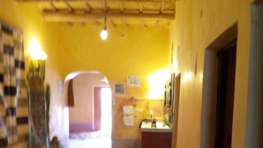 Ein Flur mit Holzboden, einem roten Teppich, einem Waschbecken und einem Spiegel.