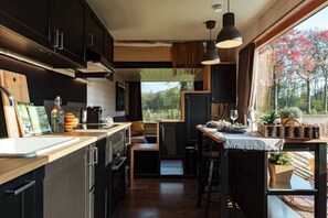 Fridge, microwave, oven, coffee/tea maker