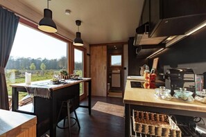 Fridge, microwave, oven, coffee/tea maker