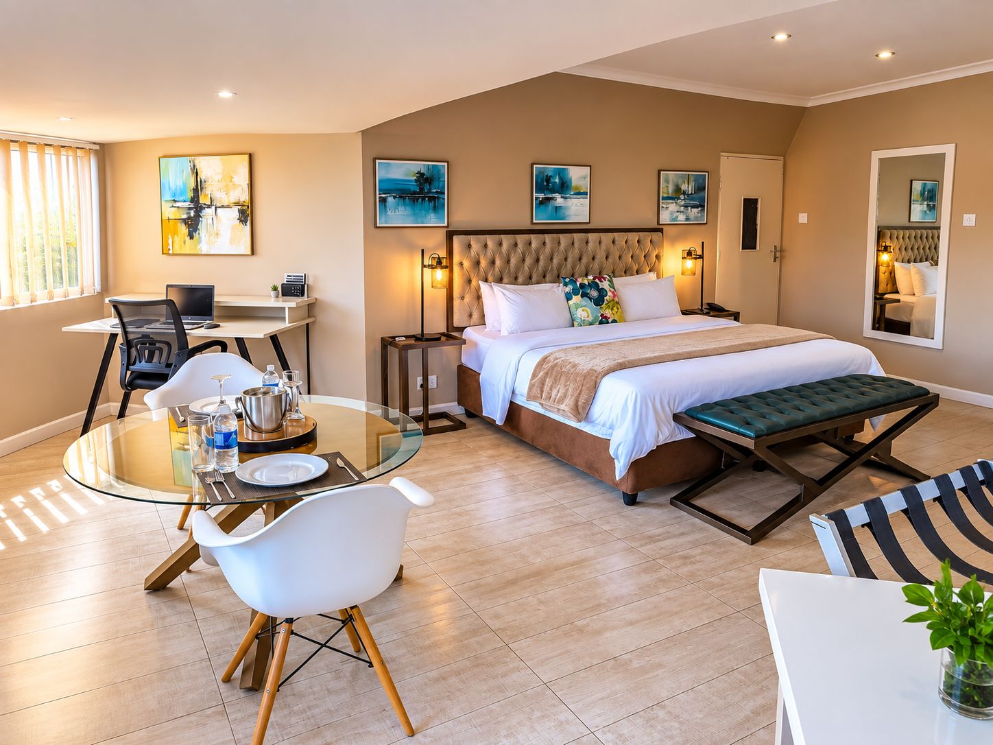 1 habitación, ropa de cama de alta calidad, cubrecamas y minibar 