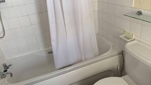 Shower, rainfall showerhead, hair dryer, towels