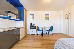 Fridge, microwave, coffee/tea maker