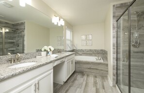Shower, hair dryer, towels, toilet paper