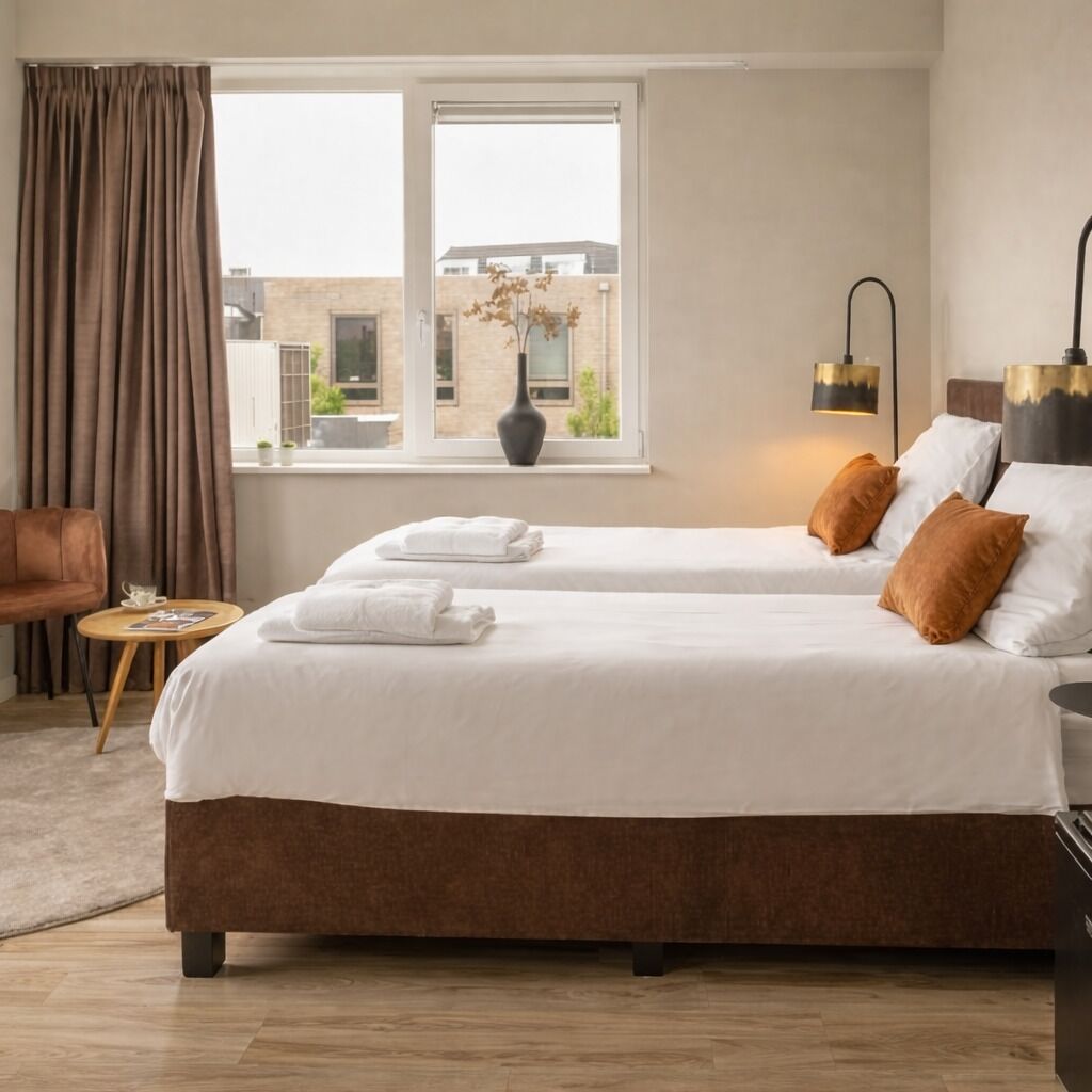 stylish room designed for both relaxation and productivity.