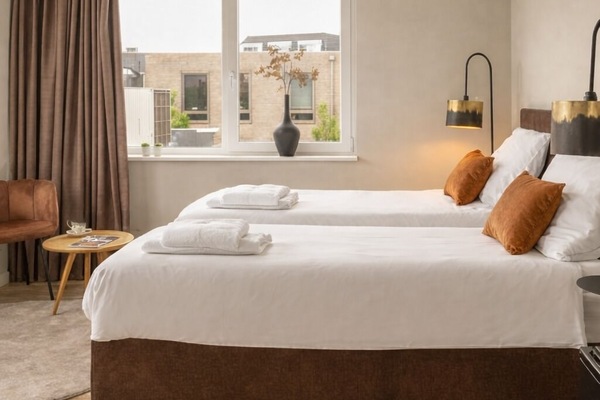 stylish room designed for both relaxation and productivity.