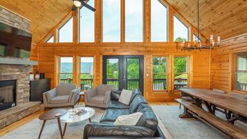 Smart TV, fireplace, foosball, books