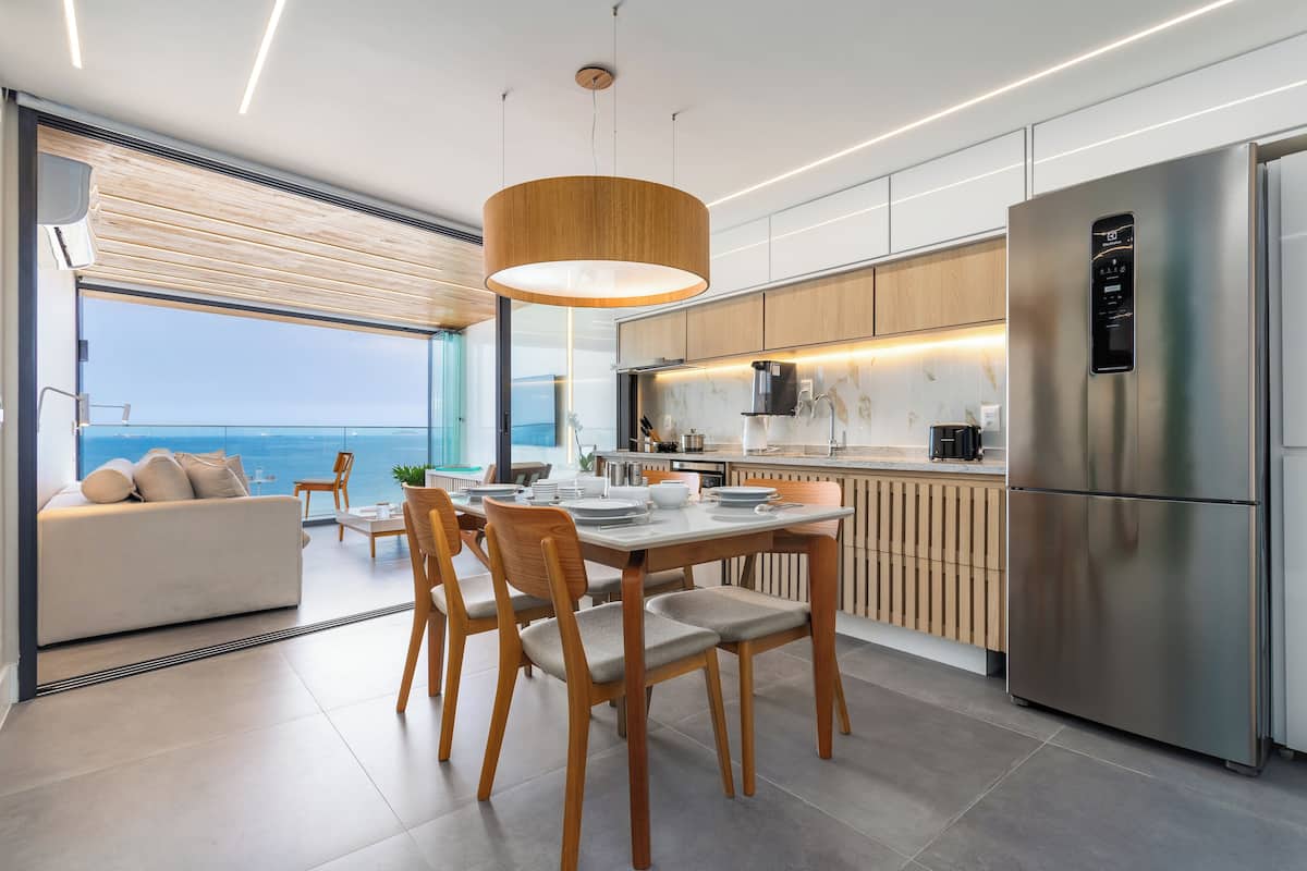 Business Apartment, Balcony, Ocean View | Private kitchen | Full-sized fridge, oven, stovetop, espresso maker