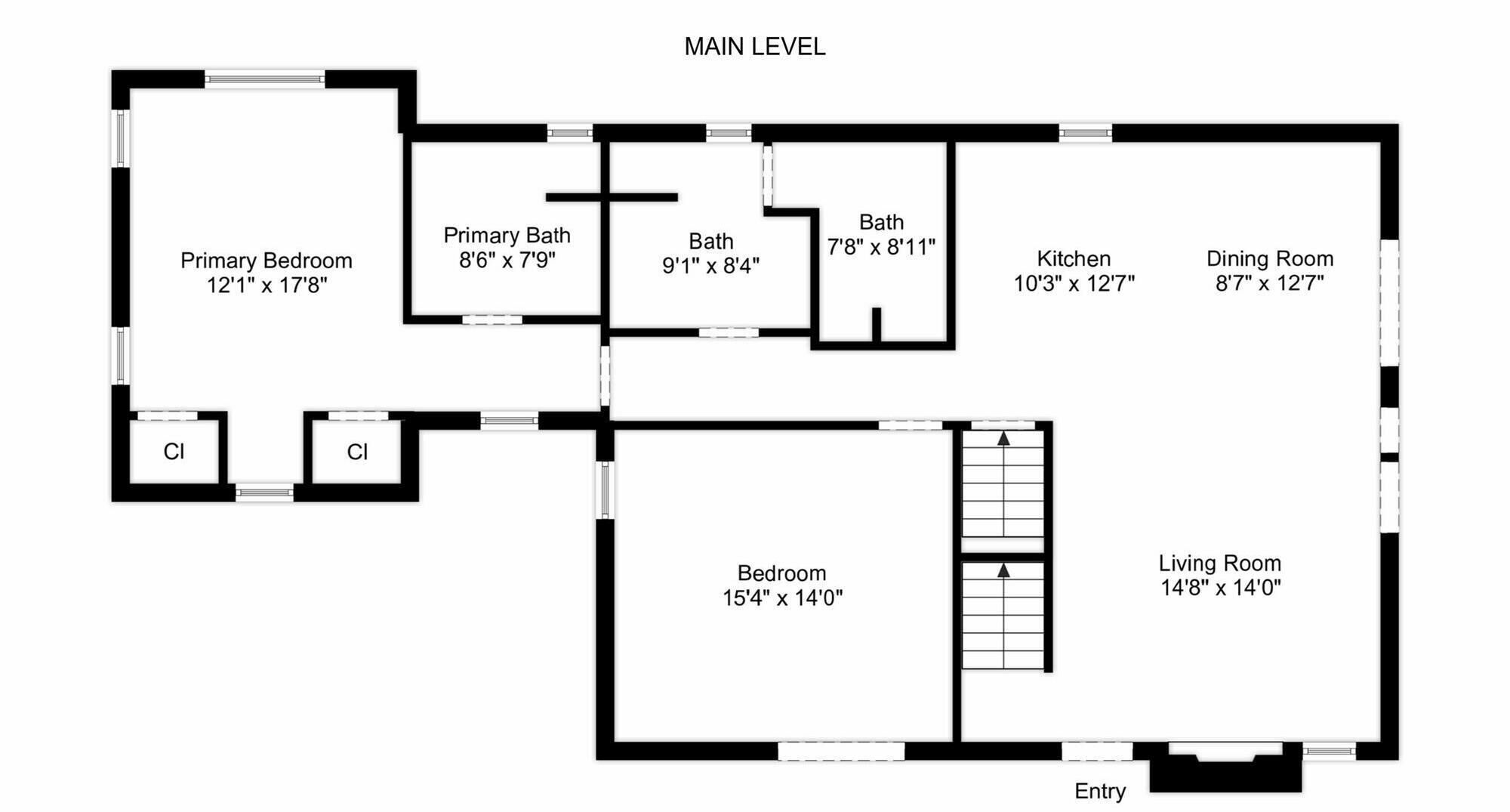 Plan d’étage d’un appartement situé au rez-de-chaussée, comprenant une chambre principale, deux salles de bain, une cuisine, une salle à manger, un salon et un hall d’entrée.