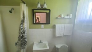 A small bathroom with a bathtub, sink, toilet, and a mirror. - Cedar Creek Standard 1 (East Braintree)
