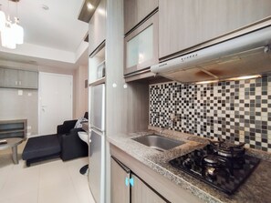 Leilighet | Eget kjøkken | Kjøleskap, kokeplater og riskoker