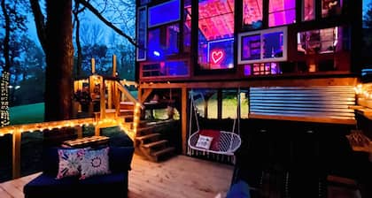 Treehouse with Wall of Windows#Love#Waterfalls#OutdoorMovieNight#TNStateParks