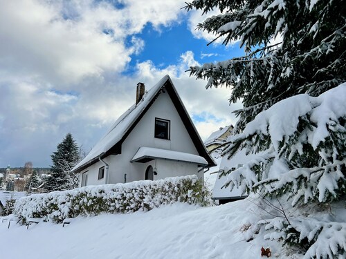 Gemütliche Berghütte mit Kamin im Erzgebirge Nahe Schwarzwassertal