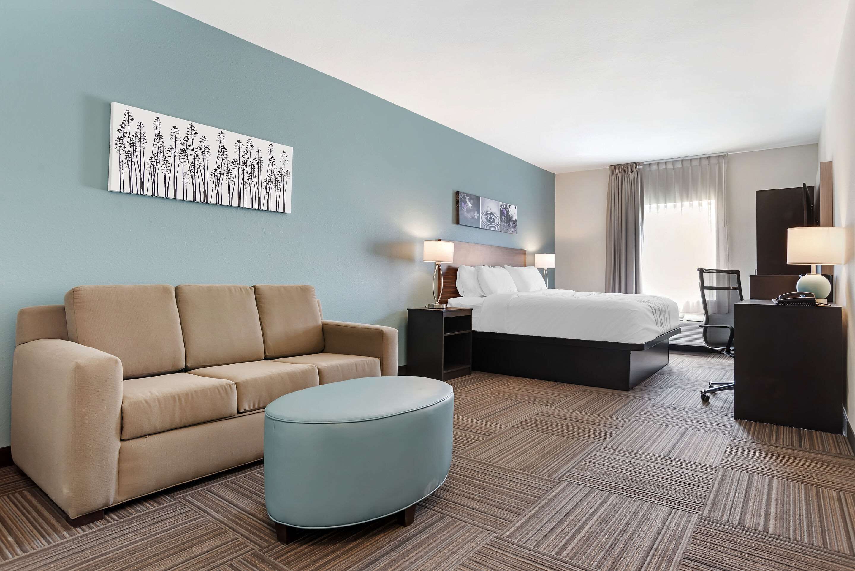 Ropa de cama de alta calidad, muebles diferentes y escritorio 