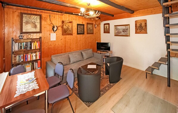 Televisión, chimenea y estéreo