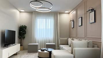 Design-huoneisto, 2 makuuhuonetta | Oleskelualue | Taulutelevisio