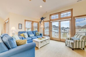 TV, fireplace - Beachin Fun (North Unit) | 1665 ft to the beach | Hot Tub, Dog Friendly, and Community Pool (Corolla)