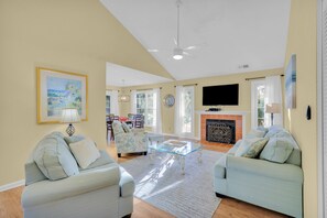 Villa, Multiple Beds, Balcony, Golf View (Evian Villa Retreat) | Living area | 42-inch flat-screen TV with digital channels - Evian Villa Retreat Incredible Shipyard Condo! (Hilton Head Island)