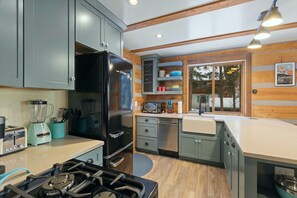 Cabin, Multiple Beds, Patio, Mountain View (Breckenridge Timber Lodge) | Private kitchen | Fridge, microwave, oven, stovetop - Secluded Rustic Mountain Retreat w/ Updated Touch (Breckenridge)