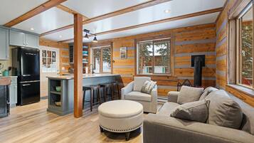 Cabin, Multiple Beds, Patio, Mountain View (Breckenridge Timber Lodge) | Living area | 42-inch flat-screen TV with digital channels, fireplace