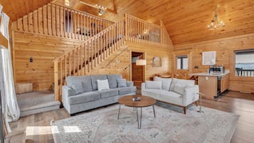 Cabin, Multiple Beds, Hot Tub, Mountain View (Moosehead Lodge) | Living area | 42-inch flat-screen TV with digital channels, fireplace
