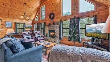 Cabin, Multiple Beds, Hot Tub, Mountain View (Bearway To Heaven II) | Living area | 42-inch flat-screen TV with digital channels, fireplace